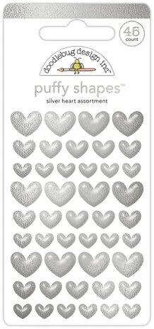 Doodlebug Heart Puffy Shapes - Silver