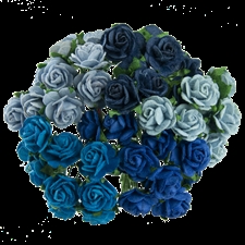 Wild Orchid Crafts - Paper Roses 15mm / Blue Tones (50 stk.)