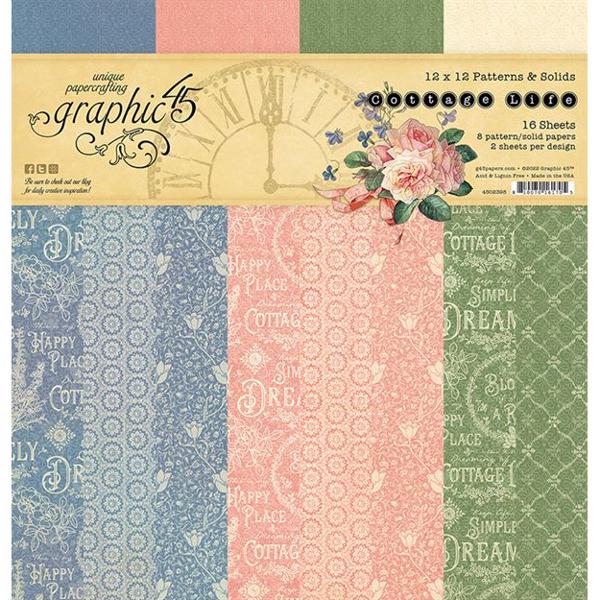 Graphic 45 Paper Pad 12x12" - Cottage Life / Patterns & Solids