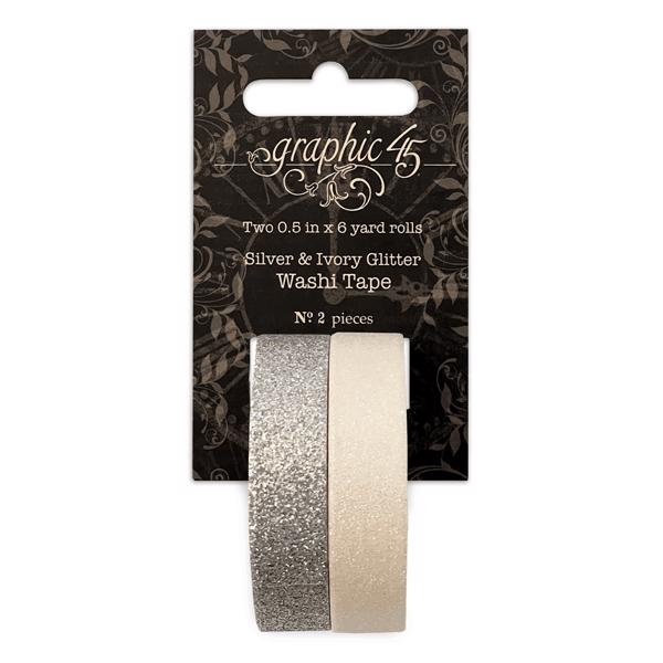Graphic 45 Staples - Washi Tape / Silver & Ivory Glitter