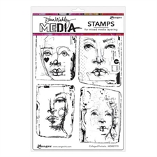Dina Wakley Cling Rubber Stamp Set - Collaged Portraits