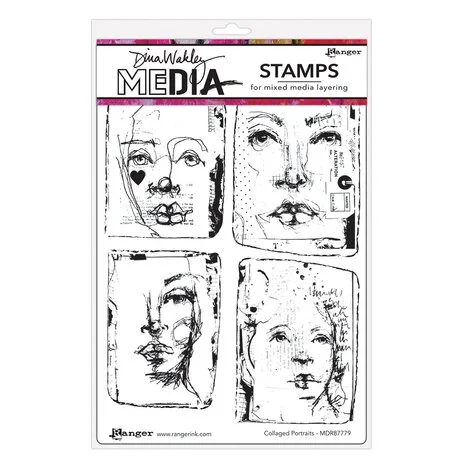 Dina Wakley Cling Rubber Stamp Set - Collaged Portraits