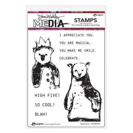 Dina Wakley Cling Rubber Stamp Set - Regal Bears