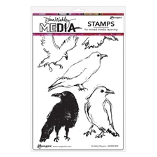 Dina Wakley Cling Rubber Stamp Set - Scribbly Ravens