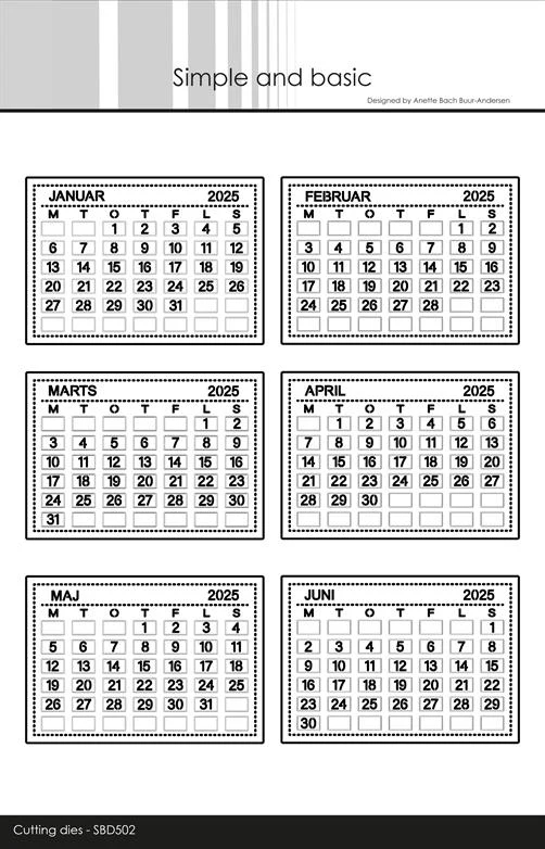 Simple and Basic Die - Calendar Tabs / Kalender Januar-Juni 2025