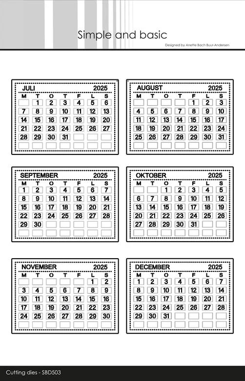 Simple and Basic Die - Calendar Tabs / Kalender Juli-December 2025