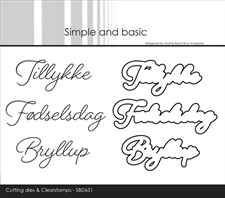 Simple and Basic Clear Stamp & Die Set - Tillykke - Fødselsdag - Bryllup