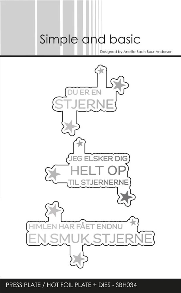 Simple and Basic Press & Hot Foil Plate + Dies - Tekster / Du er en Stjerne m.fl.