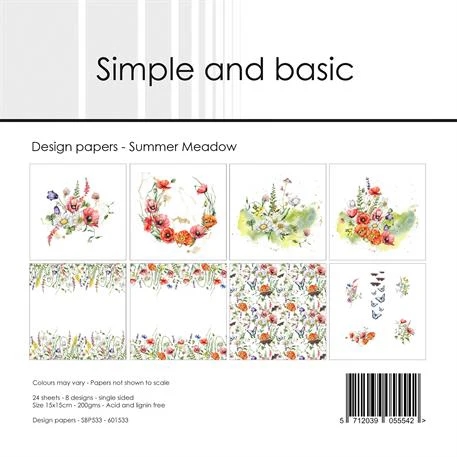 Simple and Basic Design Papers - Summer Meadow 15x15 cm (lille)