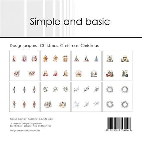 Simple and Basic Design Papers - Christmas, Christmas, Christmas 15x15 cm (lille)