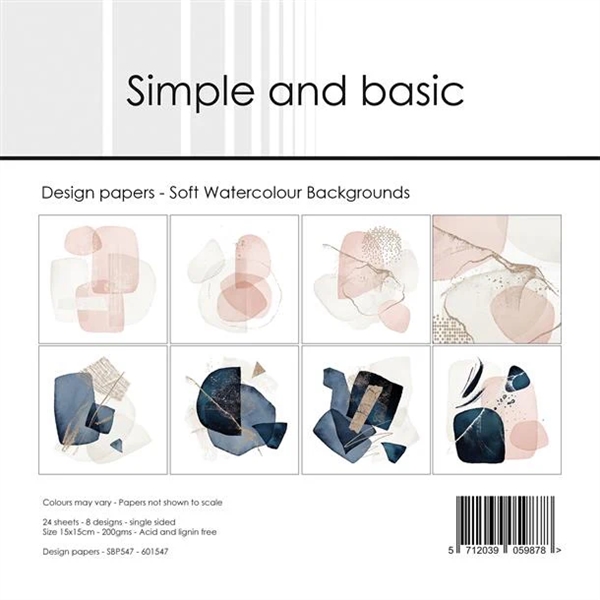 Simple and Basic Design Papers - Soft Watercolor Backgrounds 15x15 cm (lille)