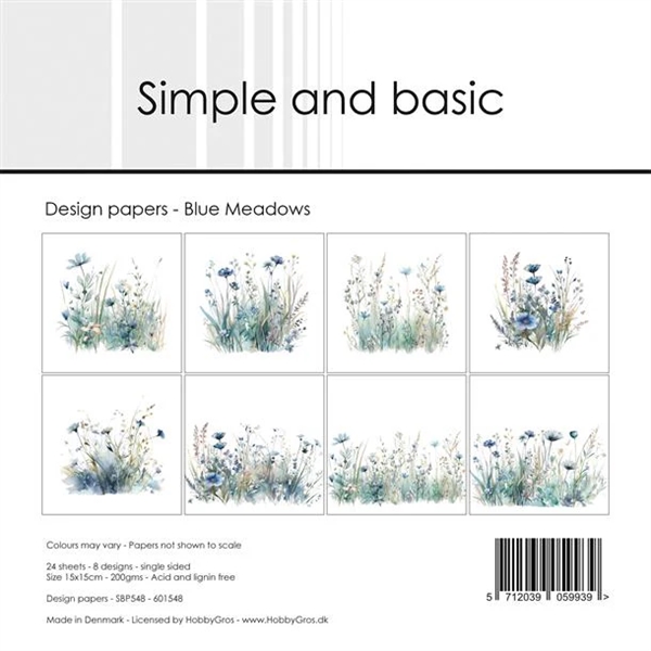 Simple and Basic Design Papers - Blue Meadows 15x15 cm (lille)