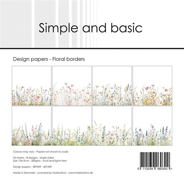 Simple and Basic Design Papers - Floral Borders 15x15 cm (lille)