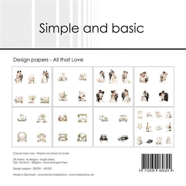Simple and Basic Design Papers - All that Love 15x15 cm (lille)
