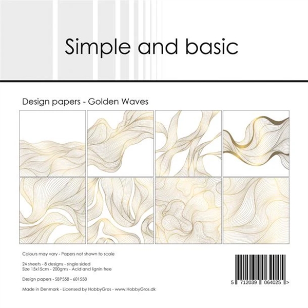 Simple and Basic Design Papers - Golden Waves 15x15 cm (lille)