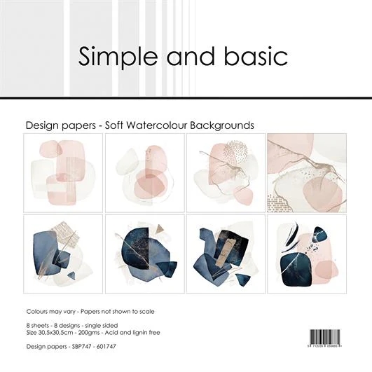 Simple and Basic Design Papers - Soft Watercolor Backgrounds 30,5x30,5 cm (stor)