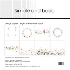Simple and Basic Design Papers - Bright Watercolour Florals 30,5x30,5 cm (stor)