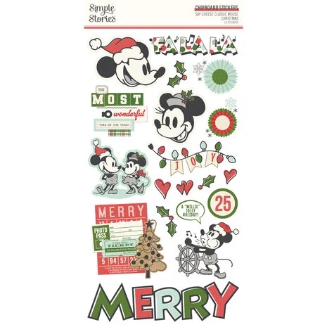 Simple Stories Chipboard Stickers 6x12" - Say Cheese Classic Mouse CHRISTMAS
