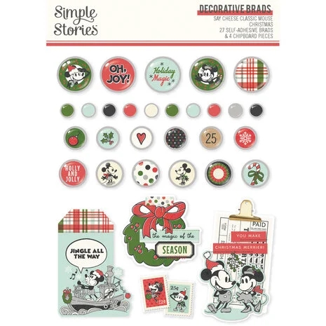 Simple Stories Decorative Brads - Say Cheese Classic Mouse CHRISTMAS