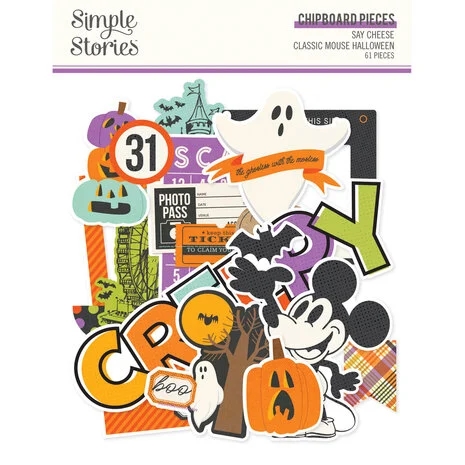 Simple Stories Die Cuts - Chipboard Pieces / Say Cheese Classic Mouse HALLOWEEN (61 pieces)