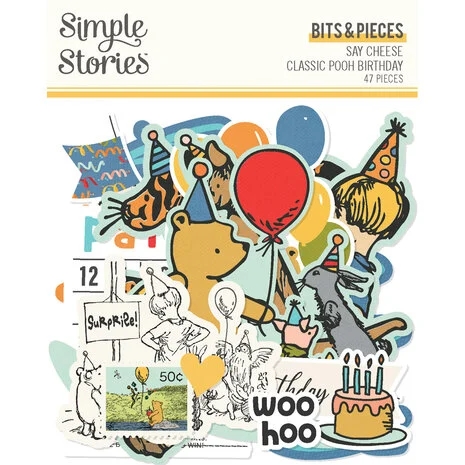 Simple Stories Die Cuts - Bits & Pieces / Say Cheese Classic Pooh BIRTHDAY (Peter Plys) (47 pieces)