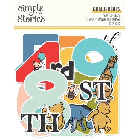 Simple Stories Die Cuts - Bits & Pieces NUMBERS / Say Cheese Classic Pooh BIRTHDAY (Peter Plys) (42 pieces)