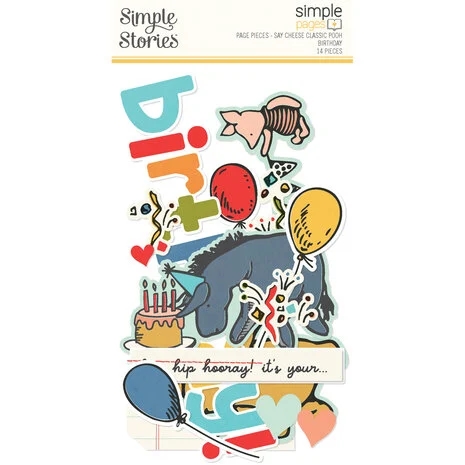 Simple Stories Simple Page Pieces - Say Cheese Classic Pooh BIRTHDAY (Peter Plys) (14 pieces)