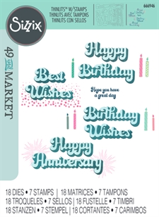 Sizzix Thinlits Die & Stamp Set By 49 & Market - Birthday Wishes