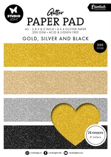 Studio Light Paper Pad (A5) - Glitter / Gold, Silver and Black