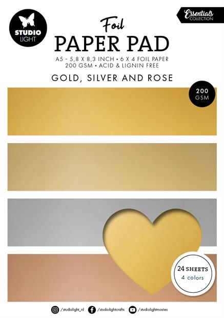 Studio Light Paper Pad (A5) - Foil/ Gold, Silver and Rose