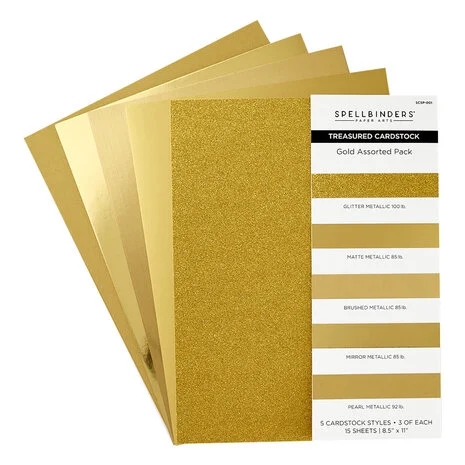 Spellbinders Treasured Cardstock (8.5x11") - Gold Assortment (15 ark)