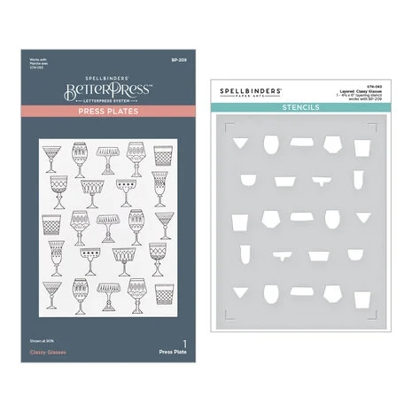 Spellbinders BetterPress Plate and Stencil Bundle - Layered Classy Glasses