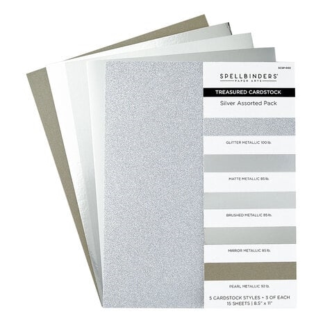 Spellbinders Treasured Cardstock (8.5x11") - Silver Assortment (15 ark)