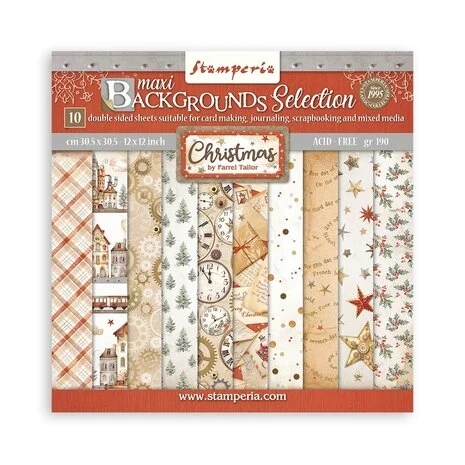 Stamperia Paper Pack 12x12" - MAXI Backgrounds / Gear up for Christmas