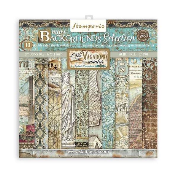 Stamperia Paper Pack 12x12" - MAXI Backgrounds / Sir Vagabond AVIATOR