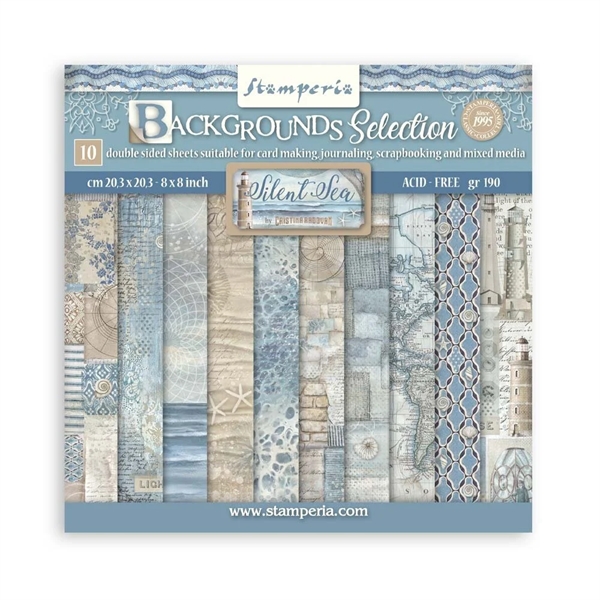 Stamperia Paper Pack 8x8" - BACKGROUNDS / Silent Sea (lille)