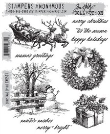 Tim Holtz Cling Rubber Stamp Set - Christmas Spirit