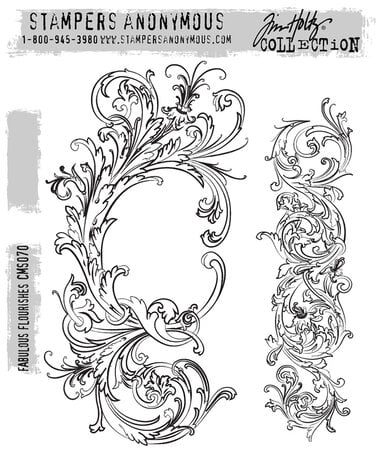 Tim Holtz Cling Rubber Stamp Set - Fabulous Flourishes
