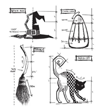 Tim Holtz Cling Rubber Stamp Set - Halloween Blueprint 3