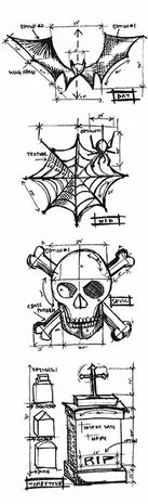 Tim Holtz Cling Rubber Stamp MINI Set - Blueprints / Halloween MINI
