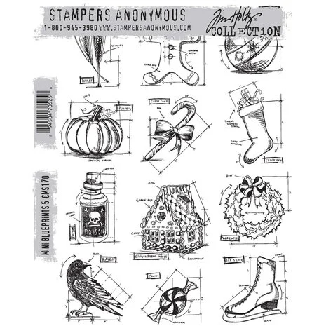 Tim Holtz Cling Rubber Stamp Set - Mini Blueprints 5