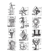 Tim Holtz Cling Rubber Stamp Set - Mini Blueprints #6