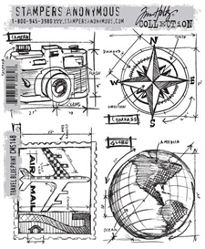 Tim Holtz Cling Rubber Stamp Set - Travel Blueprint