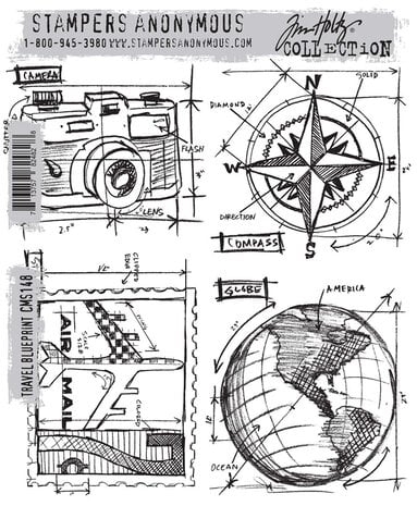 Tim Holtz Cling Rubber Stamp Set - Travel Blueprint