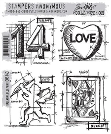 Tim Holtz Cling Rubber Stamp Set - Blueprint / Valentine