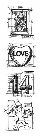 Tim Holtz Cling Rubber Stamp MINI Set - Blueprints / Valentine MINI