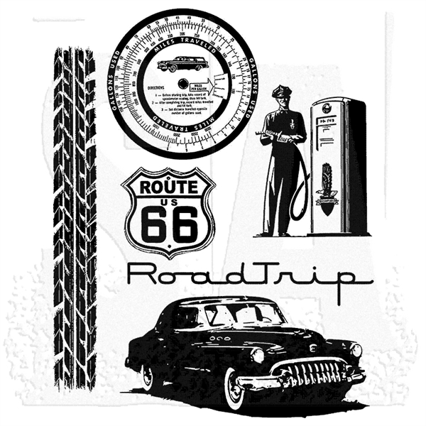 Tim Holtz Cling Rubber Stamp Set - Road Trip